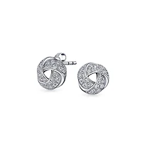 Bling Jewelry Triple Love Knot Cz Stud Earrings, Rose Gold Sterling Silver, Button Style