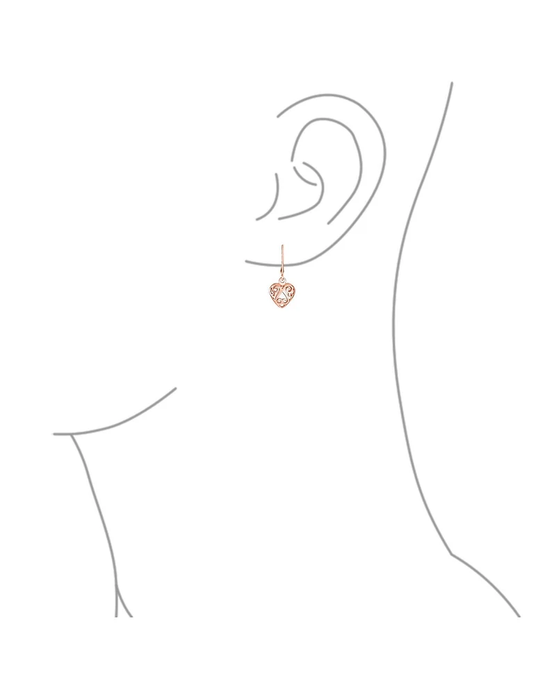 Bling Jewelry Open Filigree Heart Dangle Earrings Rose Gold Plated Sterling Silver Leverback