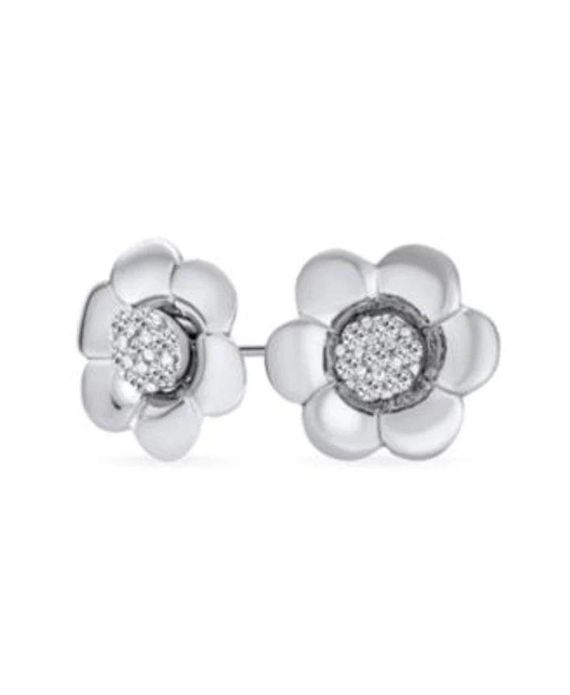 Bling Jewelry 2 In 1 Removable Jackets Simple Danity Pave Cz Stud Center With Petal Flower Jacket Rose Stud Earrings Sterling Silver