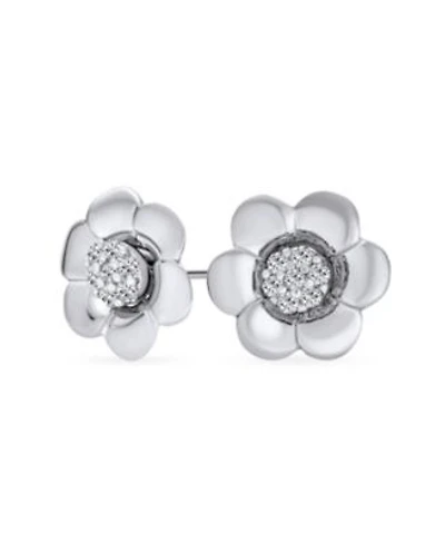 Bling Jewelry 2 In 1 Removable Jackets Simple Danity Pave Cz Stud Center With Petal Flower Jacket Rose Stud Earrings Sterling Silver
