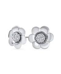 Bling Jewelry 2 In 1 Removable Jackets Simple Danity Pave Cz Stud Center With Petal Flower Jacket Rose Stud Earrings Sterling Silver
