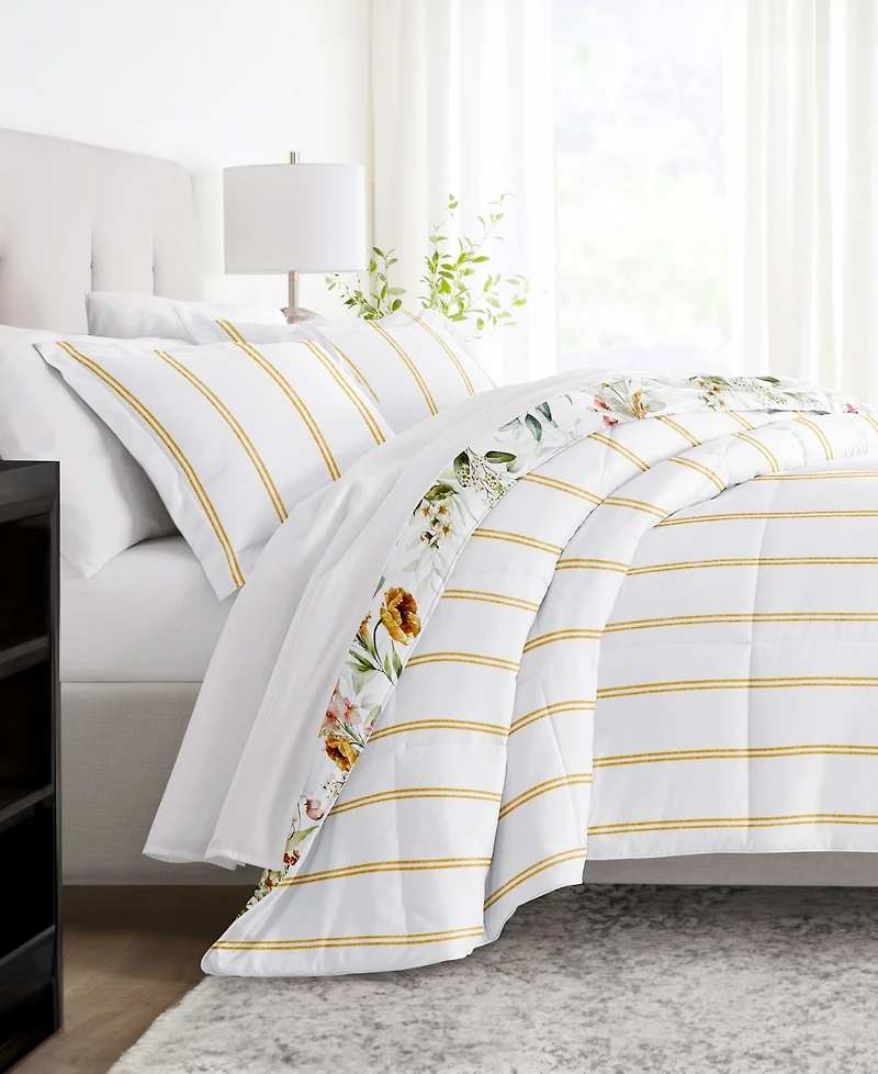 ienjoy Home Chintz Floral Stripe 3-Piece Comforter Set, Full/Queen