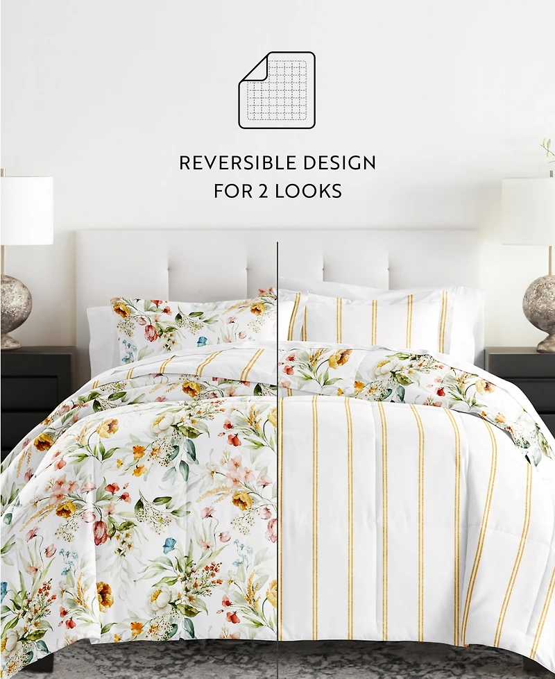 ienjoy Home Chintz Floral Stripe 3-Piece Comforter Set, Full/Queen