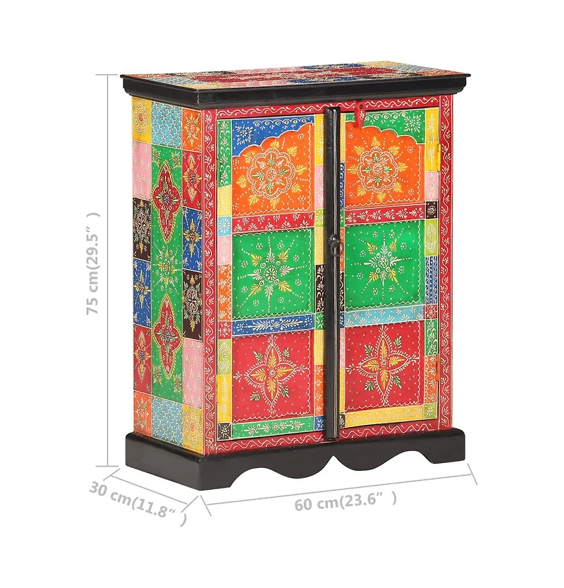 Hand Painted Sideboard 23.6"x11.8"x29.5" Solid Mango Wood