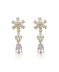 Sterling Silver with Cubic Zirconia Cluster Snowflake Formal Dangle Earrings