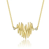 Sterling Silver 14K Gold Plated Cubic Zirconia Spring Ring Heartbeat Necklace