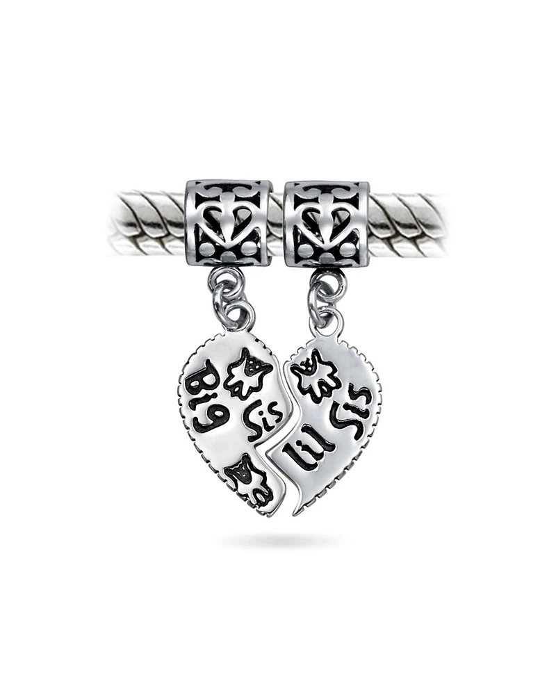 Bling Jewelry Bff Sis Little Sis Heart Charm Bead Sterling Silver for European Bracelet