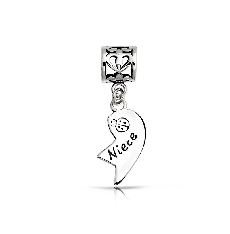 Bling Jewelry Bff Ladybug Heart Dangle Charm Bead for Aunt Niece Sterling Silver Fits Bracelet