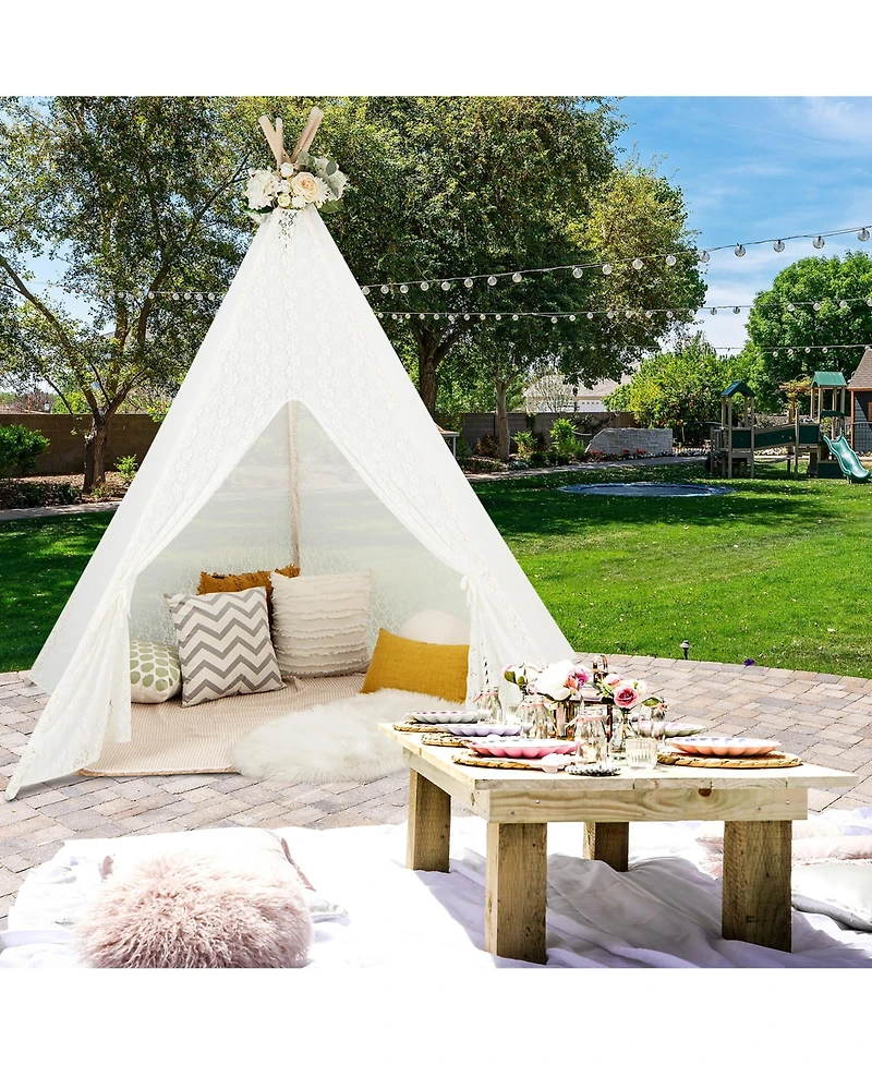 85'' Height 5 Sides Huge Lace Play Tent for Kids Adult Wedding w/ Light Strings