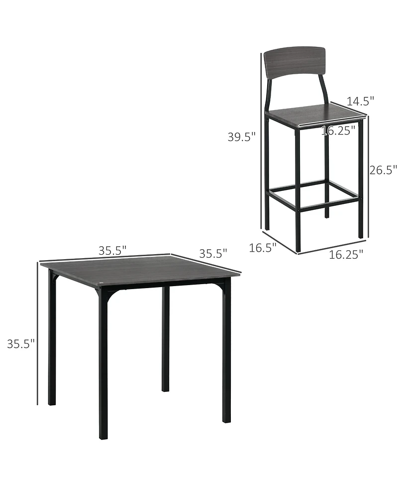 Homcom Bar Table Set for 4, Industrial Dining Table and Chairs Small Space