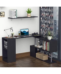 Homcom Rotating Corner Table Shelf Combo L-Shaped I-Shape Home Office, Black