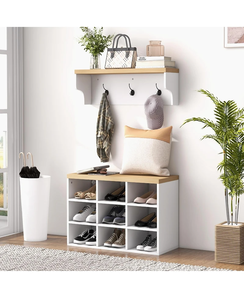 Homcom Shoe Bench and Coat Rack Set for Entryway Hallway,