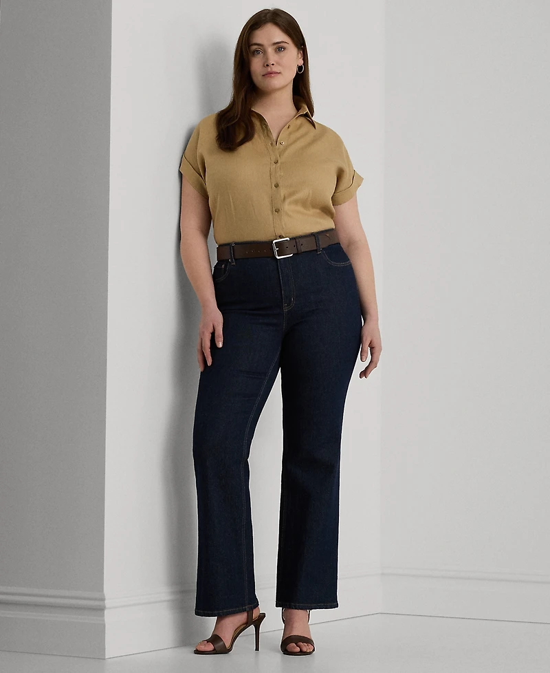 Lauren Ralph Plus Linen Dolman Sleeve Top