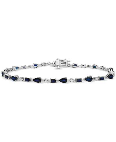 Blue Sapphire (3-3/8 ct. t.w.) & White Sapphire (5/8 ct. t.w.) Mixed Cut Tennis Bracelet in Sterling Silver