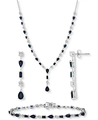 Blue Sapphire (3-3/8 ct. t.w.) & White Sapphire (5/8 ct. t.w.) Mixed Cut Tennis Bracelet in Sterling Silver