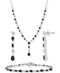 Blue Sapphire White Sapphire Mixed Cut Jewelry Collection In Sterling Silver