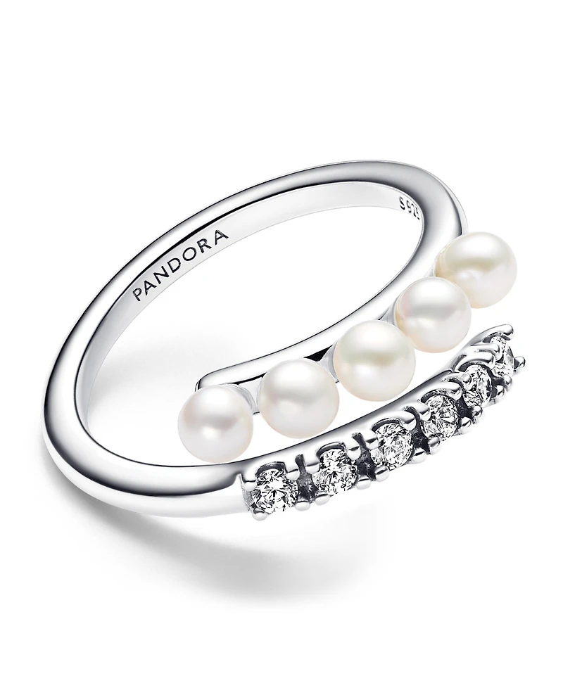Pandora Sterling Silver Timeless Treated Freshwater Cultured Pearls Pave Open Ring