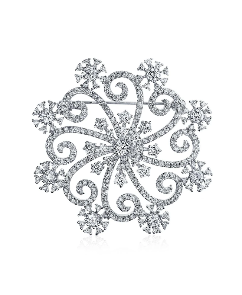 Bling Jewelry Large Frozen Winter Swirl Holiday Party Cz Cubic Zirconia Scarf Christmas Statement Snowflake Brooch Pin
