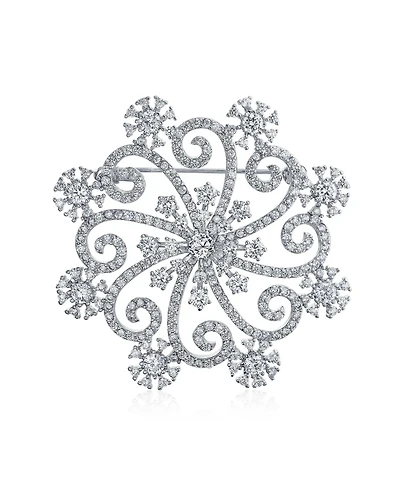Bling Jewelry Large Frozen Winter Swirl Holiday Party Cz Cubic Zirconia Scarf Christmas Statement Snowflake Brooch Pin