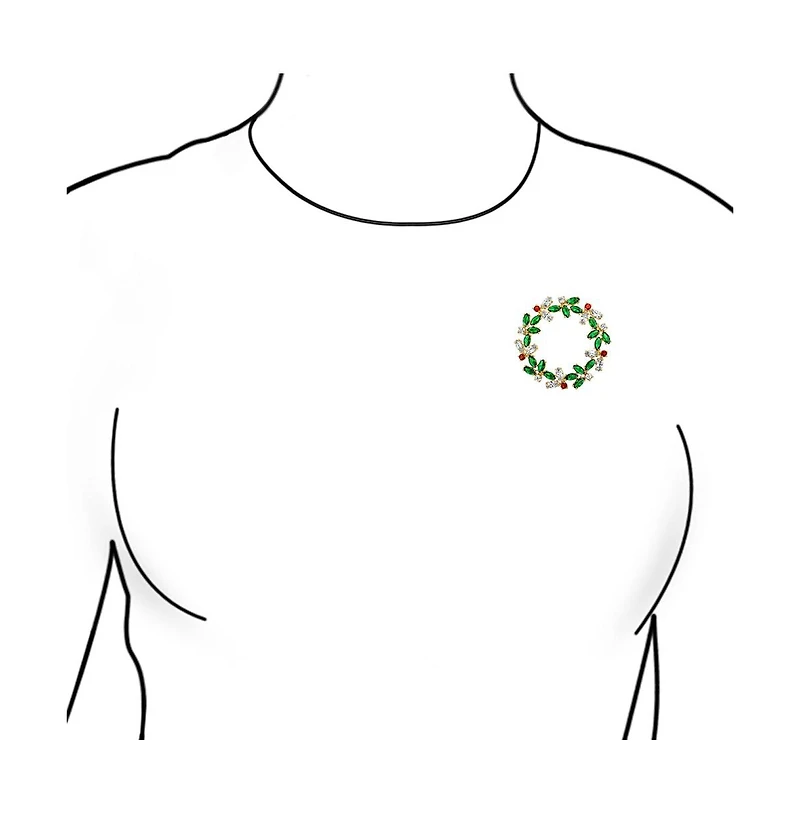 Bling Jewelry Colorful Marquise Cubic Zirconia Cz Green Red White Round Fashion Christmas Holiday Wreath Brooch Pin Gold Plated