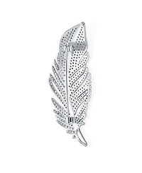Bling Jewelry Classic Elegant Style Large Micro Pave Cz Fan Feather Leaf Brooch Pin Pendant 2 in 1 Rhodium Brass