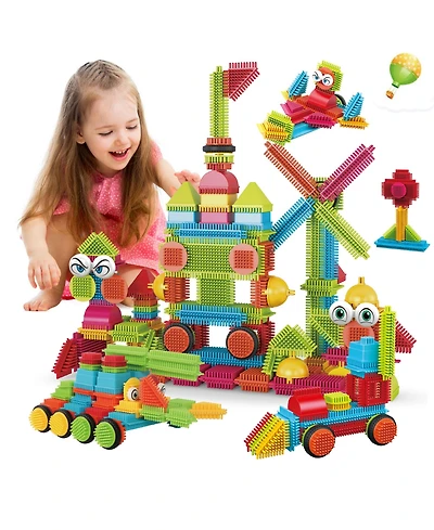 Contixo Stem Building Toys, 100 Pcs Bristle Shape 3d Tiles Set Construction Learning Stacking Educational Blocks, Creativity Beyond Imagination