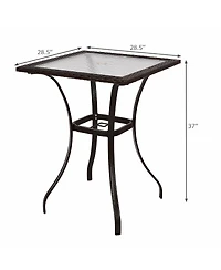 Sugift 28.5 Inch Outdoor Patio Square Glass Top Table with Rattan Edging