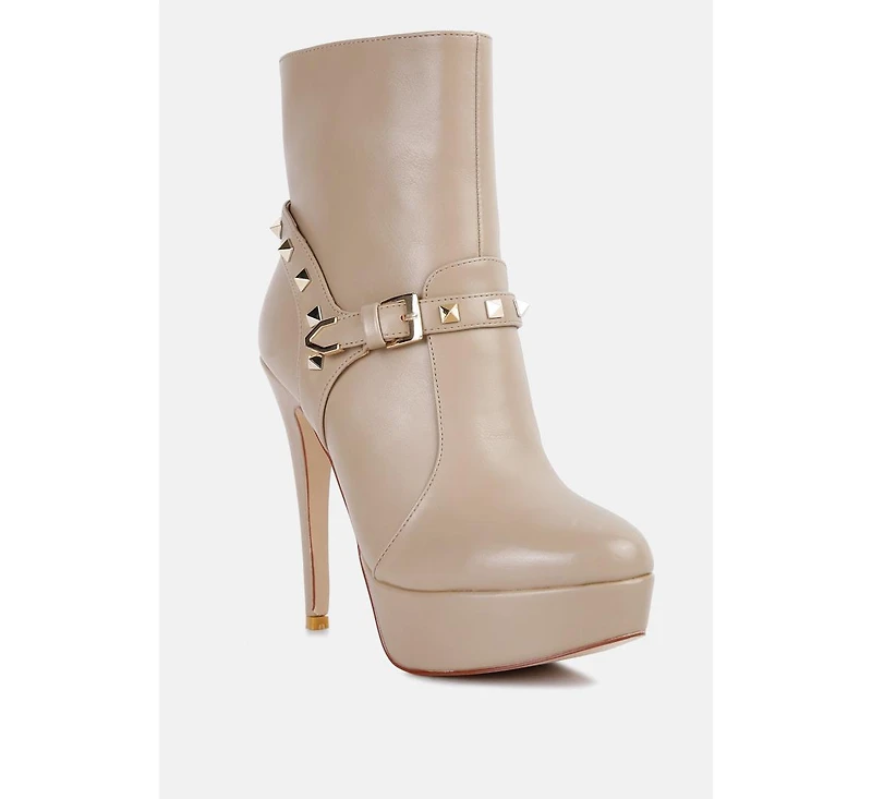 Dejang Metal Stud Embellished Faux Leather Ankle Boot