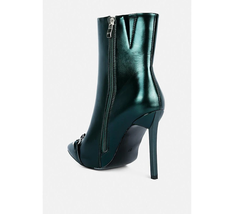 Firefly Metallic Chain Embellished Stiletto Ankle Boots