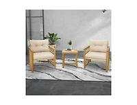 3 Pieces Patio Pe Wicker Conversation Set with Acacia Wood Frame and Cushions