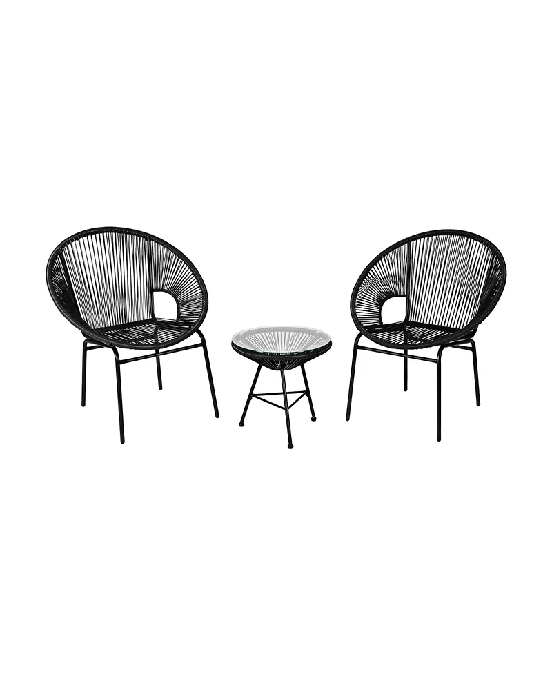 3PCS Patio Acapulco Furniture Bistro Set with Glass Table-Black
