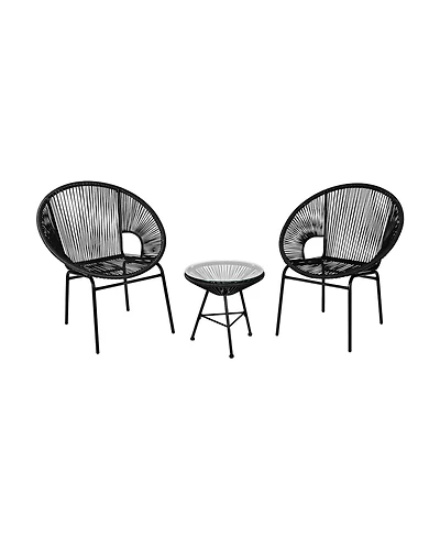 3PCS Patio Acapulco Furniture Bistro Set with Glass Table-Black