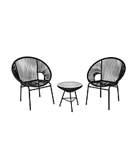 3PCS Patio Acapulco Furniture Bistro Set with Glass Table-Black