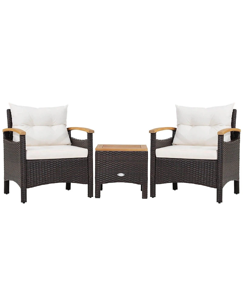 Vebreda 3 Pieces Patio Rattan Furniture Set with Removable Cushion