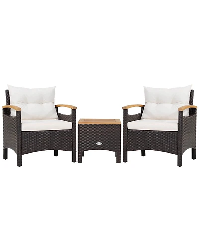 Vebreda 3 Pieces Patio Rattan Furniture Set with Removable Cushion