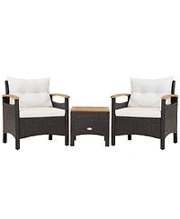 Vebreda 3 Pieces Patio Rattan Furniture Set with Removable Cushion