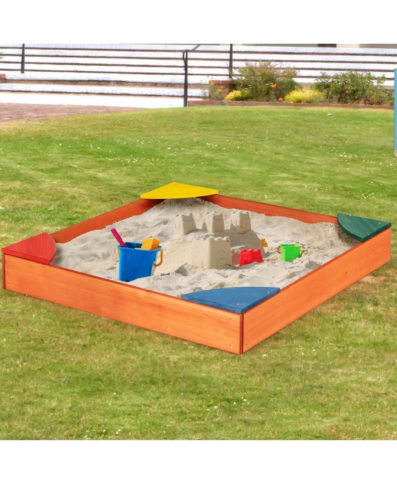 Kids Outdoor Wooden Backyard Sandbox with Built-in Corner Seating