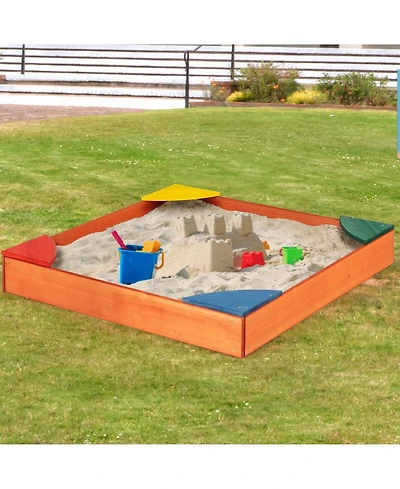 Kids Outdoor Wooden Backyard Sandbox with Built-in Corner Seating