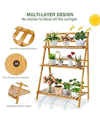 Sugift 3-Tier Bamboo Foldable Plant Stand with Display Shelf Rack