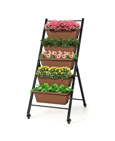 5-Tier Vertical Raised Garden Bed with Wheels and Container Boxes