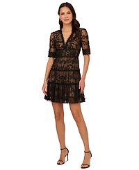 Adrianna Papell Women's V-Neck Lace Embroidery Dress