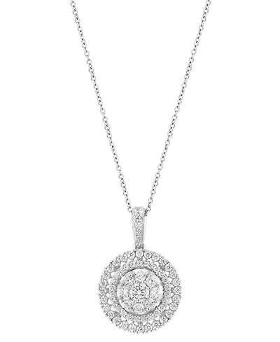 Effy Diamond Circle Cluster 18" Pendant Necklace (1-1/4 ct. t.w.) in 14k White Gold