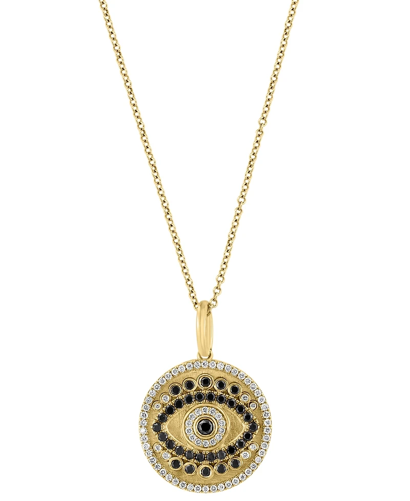 Effy Black Diamond (3/8 ct. t.w.) & White Diamond Evil Eye Disc (1/4 ct. t.w.) 18" Pendant Necklace in 14k Gold