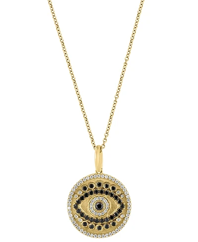 Effy Black Diamond (3/8 ct. t.w.) & White Diamond Evil Eye Disc (1/4 ct. t.w.) 18" Pendant Necklace in 14k Gold