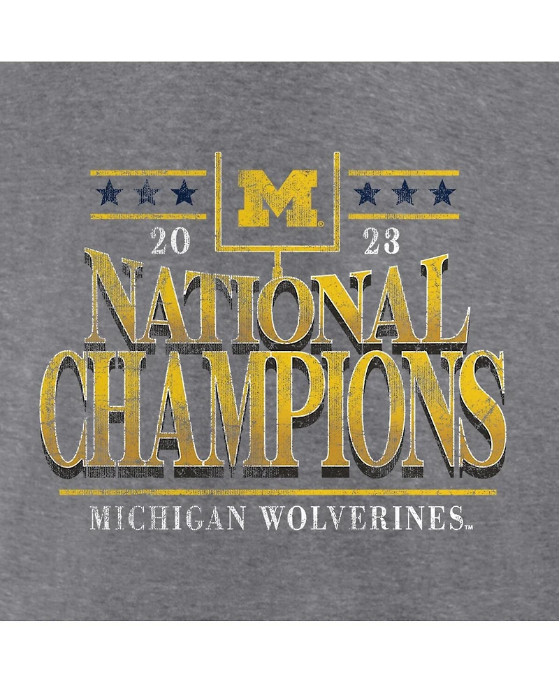 Women's Fanatics Heather Gray Michigan Wolverines College Football Playoff 2023 National Champions Outstanding Achievement Retro Tri-Blend 3/4-Sleeve