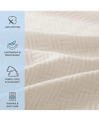 Host & Home 100% Cotton Basketweave Blanket, Lightweight 300GSM, 5 Color Options, Full/Queen - 90x90