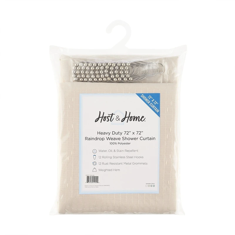 Arkwright Home Host & Raindrop Stripe Textured Shower Curtain Set with 12 Metal Rolling Rings, Weighted Hem, Rust-Proof Grommets, Fine 100% Polye