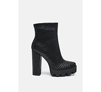 Moleski Textured Block Heeled Boots
