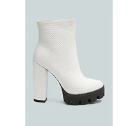 Moleski Textured Block Heeled Boots