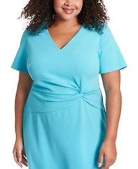 London Times Plus Twist-Front Flounce-Hem Dress